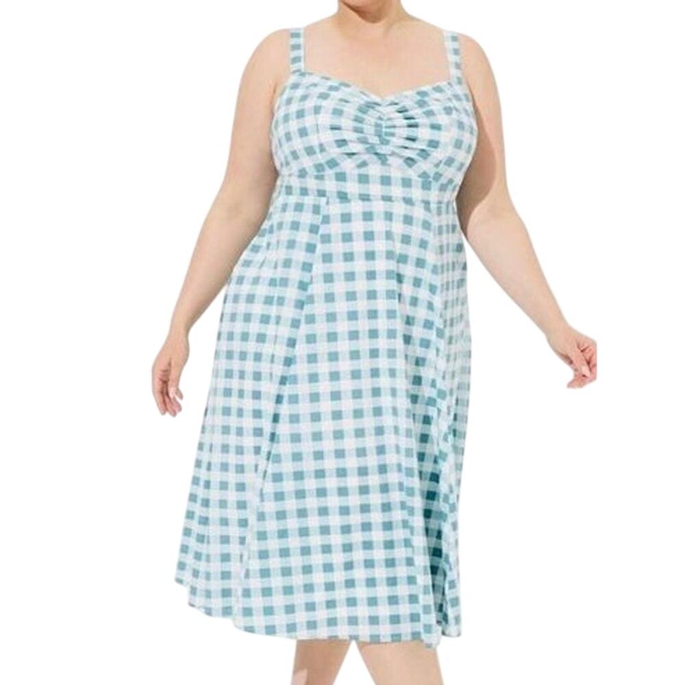 Torrid Retro Blue Gingham Poplin Fit & Flare Dorothy Midi Dress Size 0/L/12